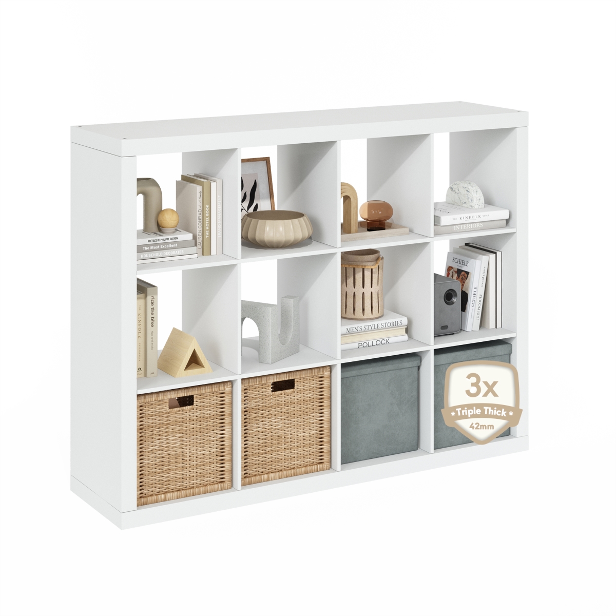 RL23207PWH 15.4 x 57.4 x 43.4 in. Cubicle 12-Cube Bookshelf, Triple Thick Frame Cube Storage Organizer - Plain White