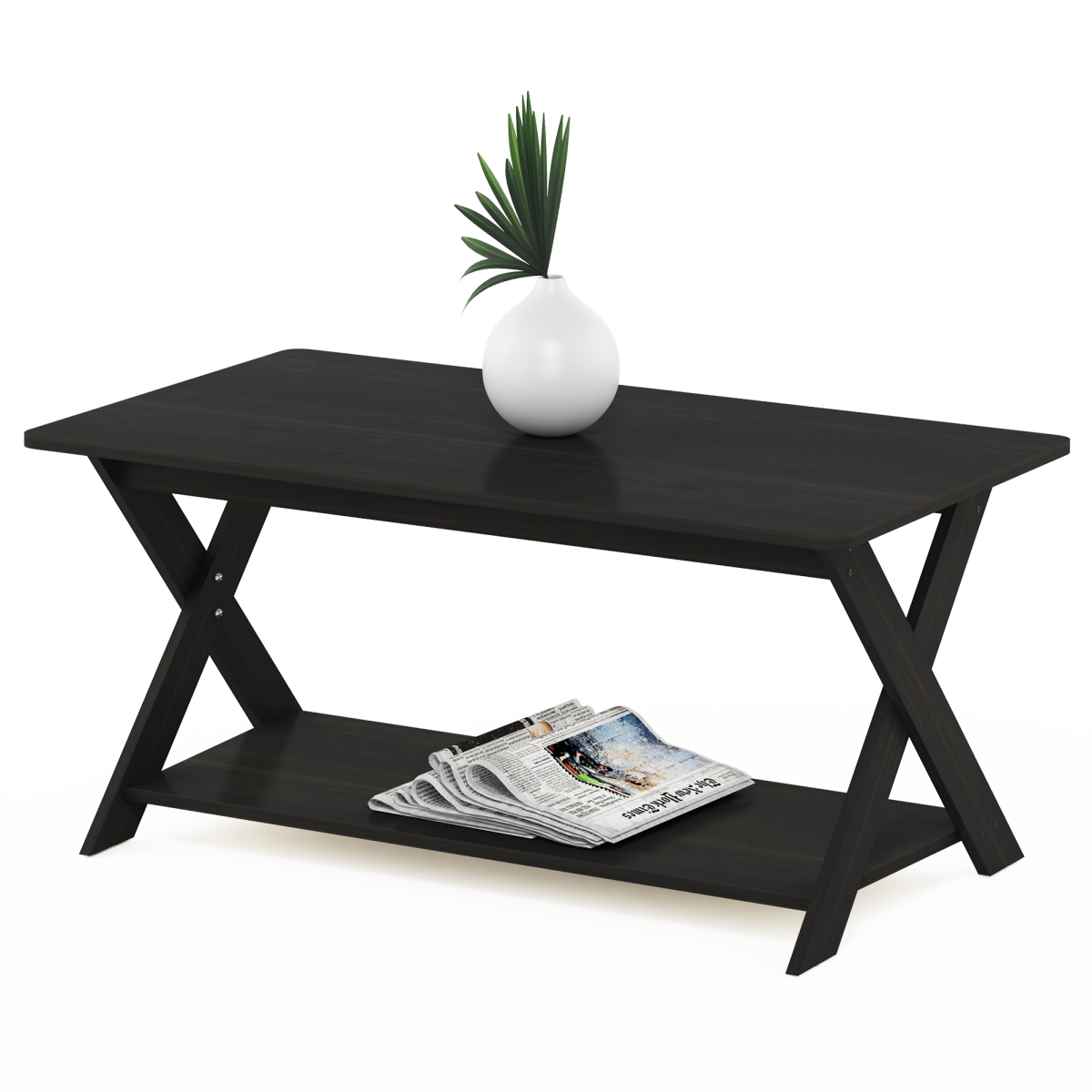 RL16049BEX Modern Coffee Table with Storage, Center Table with X-Shaped Legs for Living Room - Black Espresso