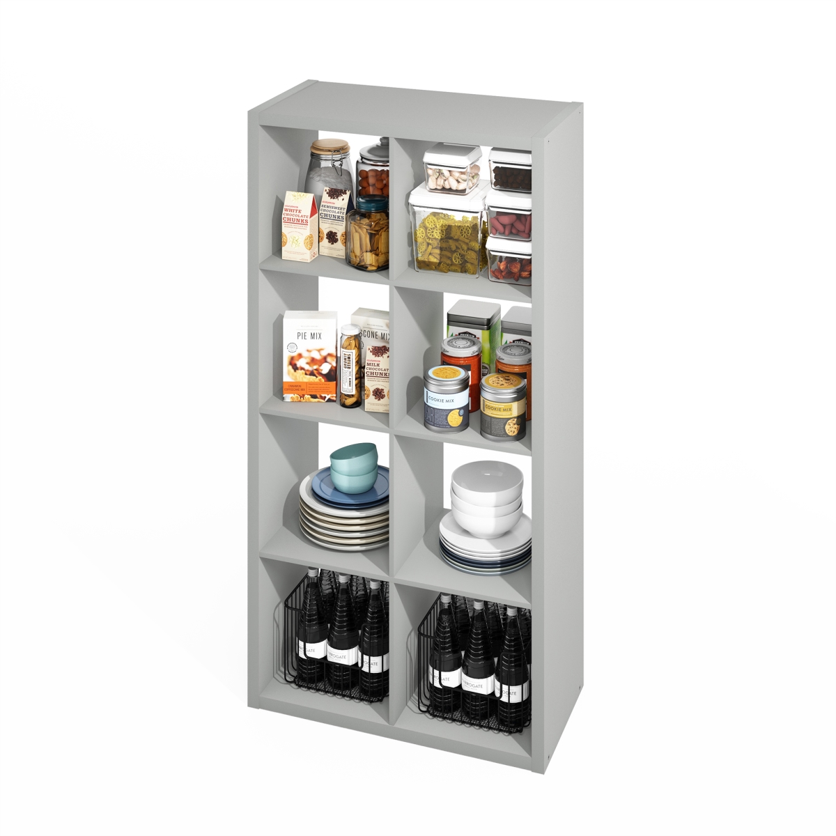 RLNNLU22006PGY Hermite 8-Cube Kitchen Island with Storage & Bakers Rack - Pale Gray