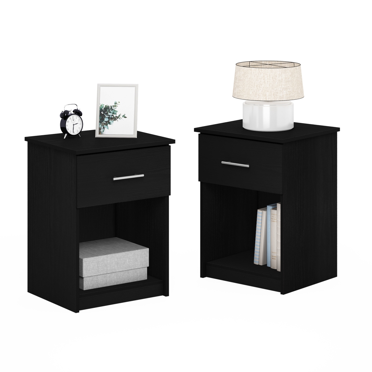 RL219153HDAM Tidur Night Stand - End Table & Side Table with Drawer & Open Shelf - Dark Americano - Set of 2
