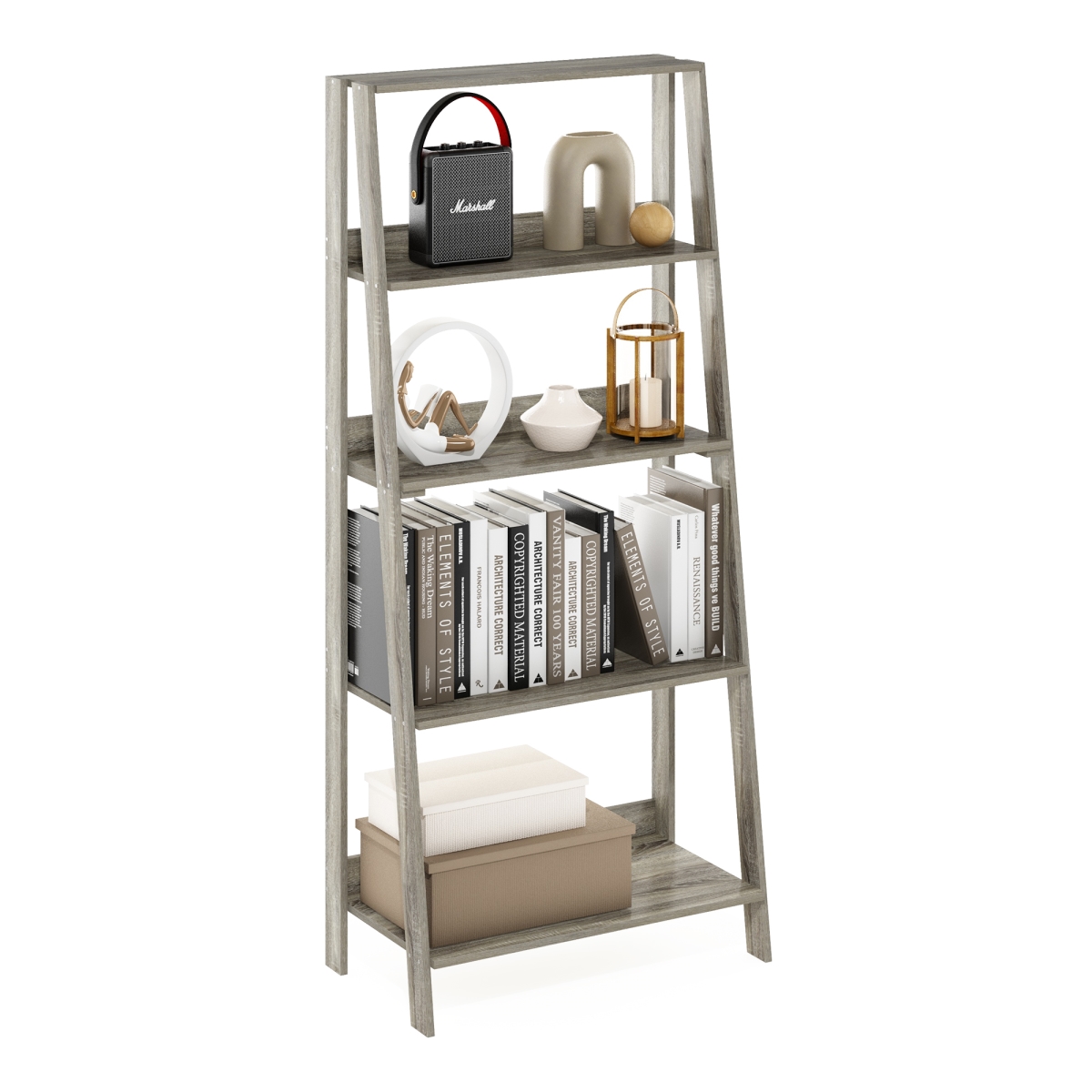 RL21076GOK 13 x 23.6 x 53.5 in. Ladder 5-Tier Book Shelf & Display Storage Shelves - Gray Oak