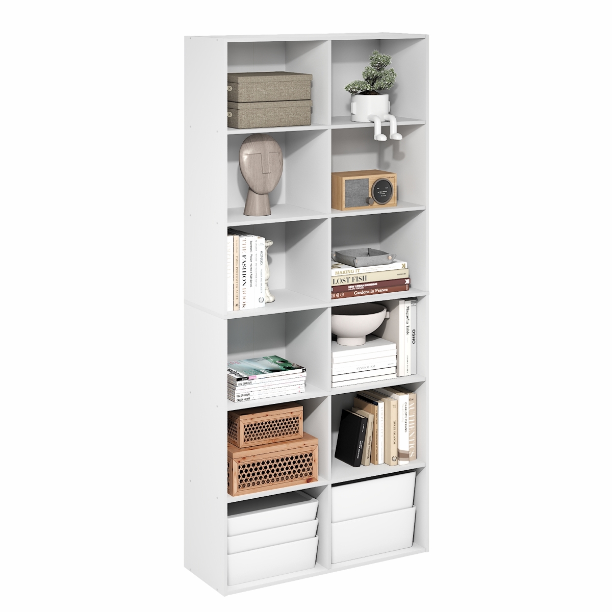 RL25014PWH 12 x 32 x 71 in. Basic 12-Cube Bookshelf, Storage Organizer for Living Room & Home Office - Plain White