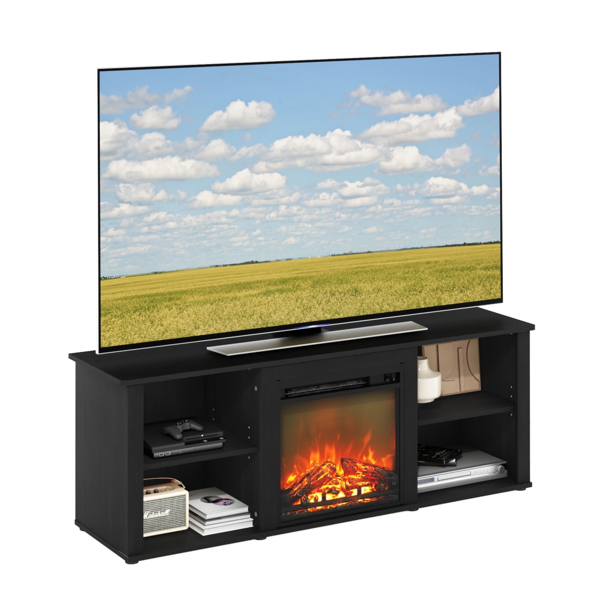 Classic TV Stand, Entertainment Centre, TV Console for TV up to 60 in. with Fireplace for Living Room, Bedroom - Dark Americano