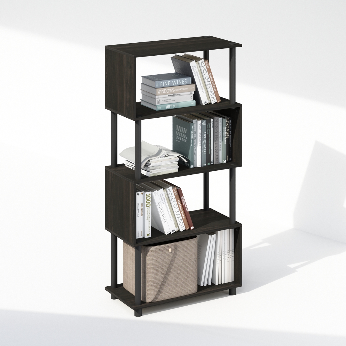 RLN14216BEX Reed Book Shelf - 5-Tier Bookshelf, Bookcase with S-Shaped for Living Room, Bedroom, Home Office - Black Espresso