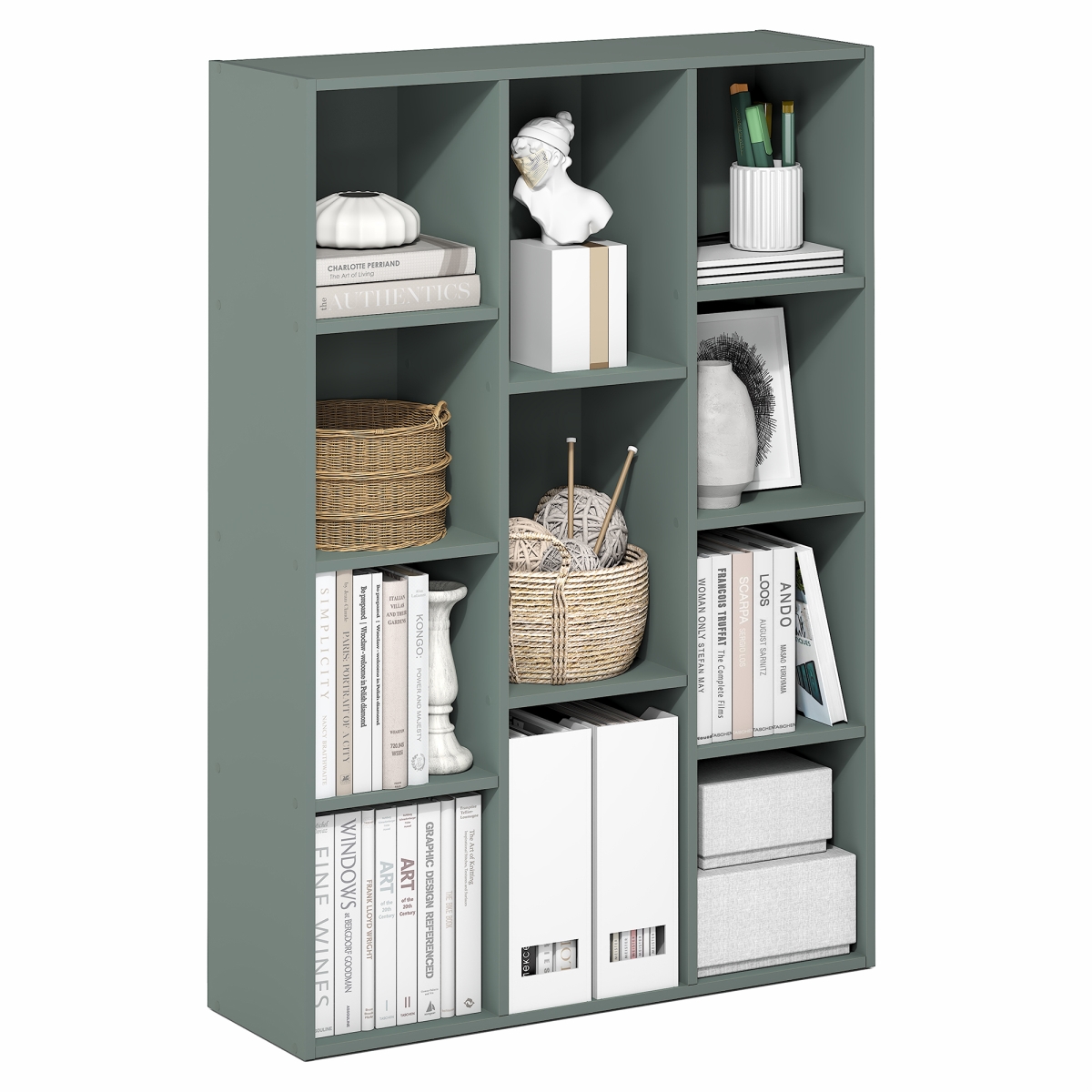 9.4 x 29.1 x 41.7 in. LUDER Book Shelf - 11-Cube Bookshelf, Reversible Bookcase for Living Room, Bedroom, Home Office - Sage Green
