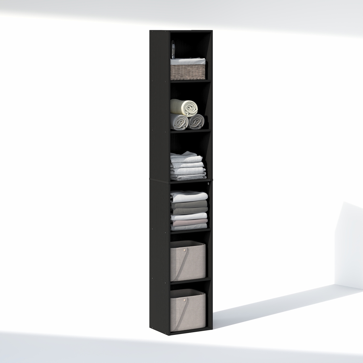 N24009BKW Cubicle 6-Tier Closet Organizer - Open Shelf Closet Storage for Wardrobe, Bedroom & Living Room - Blackwood