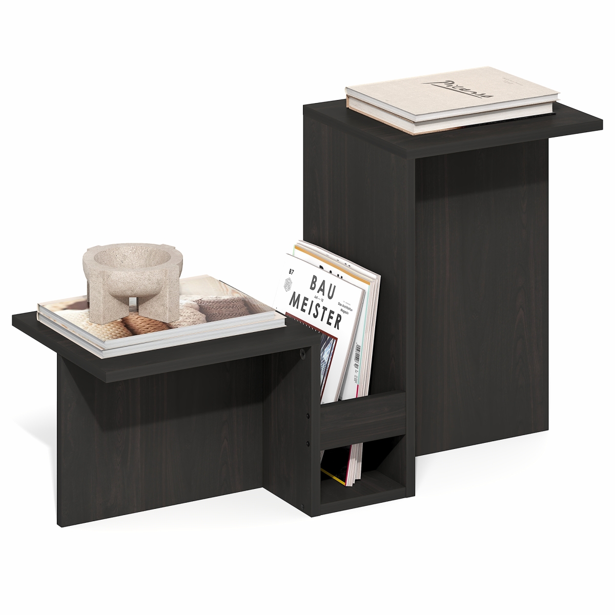 25176EX 32.3 in. Boyate Side Valley Shaped End Table with Tiered Levels Shelf & Magazine Rack for Living Room, Espresso