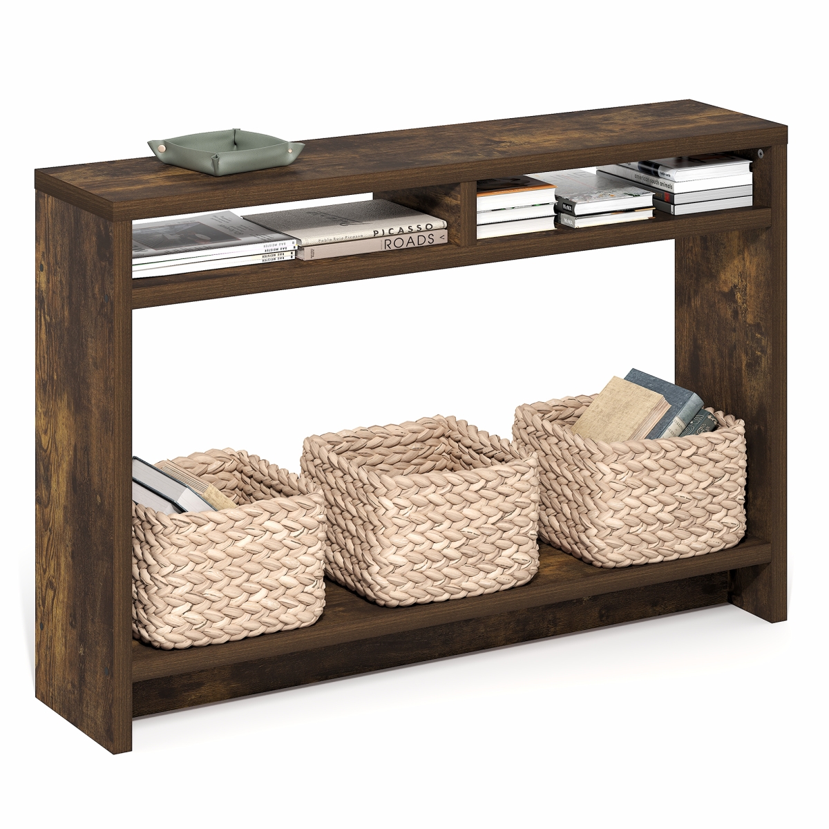25172AP 31.5 x 47.2 x 11 in. Viola Entryway & 3-Tier Narrow Console Table with Extra Thick Frame & Storage Shelf, Amber Pine
