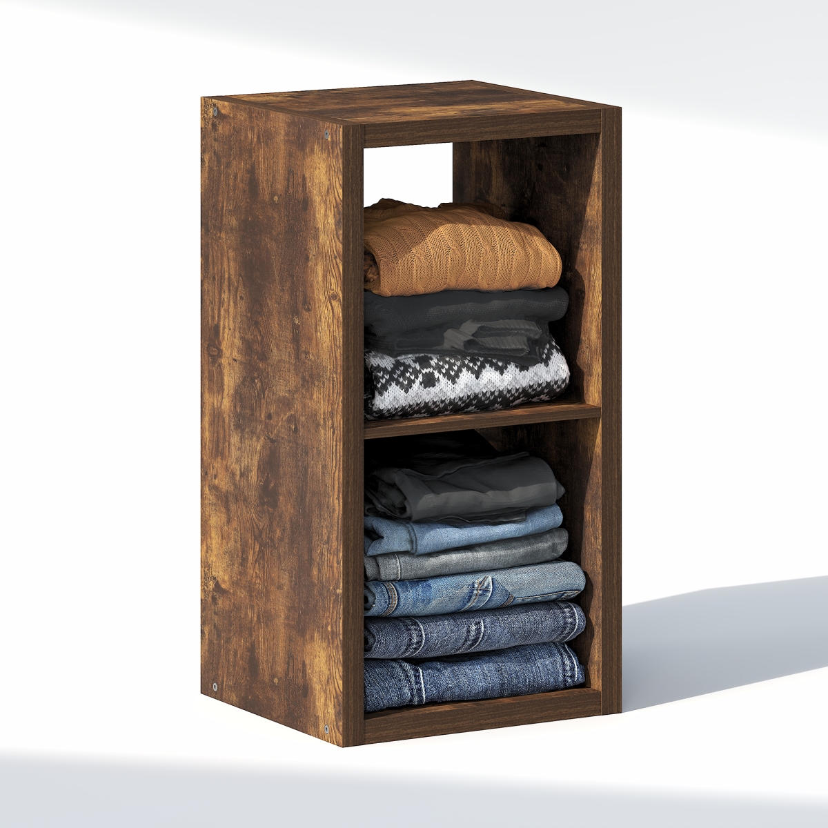 NLU22003AP Cubic 2-Cube Closet Organizer - Open Shelf Closet Storage, Extra Thick Frame for Wardrobe, Bedroom & Living Room - Amber Pine