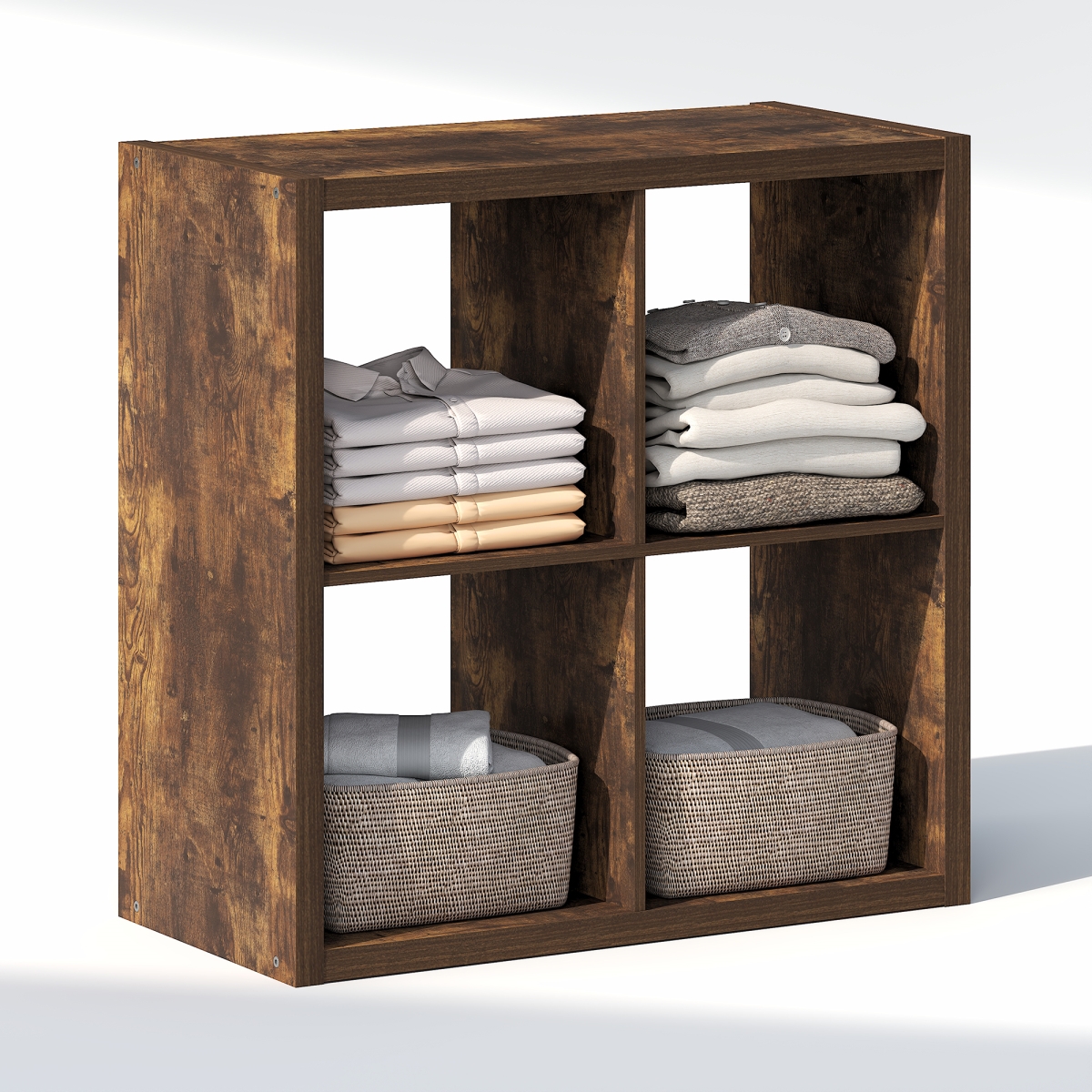 Cubic 4-Cube Closet Organizer - Open Shelf Closet Storage, Extra Thick Frame for Wardrobe, Bedroom & Living Room - 4 Shelves - Amber Pine