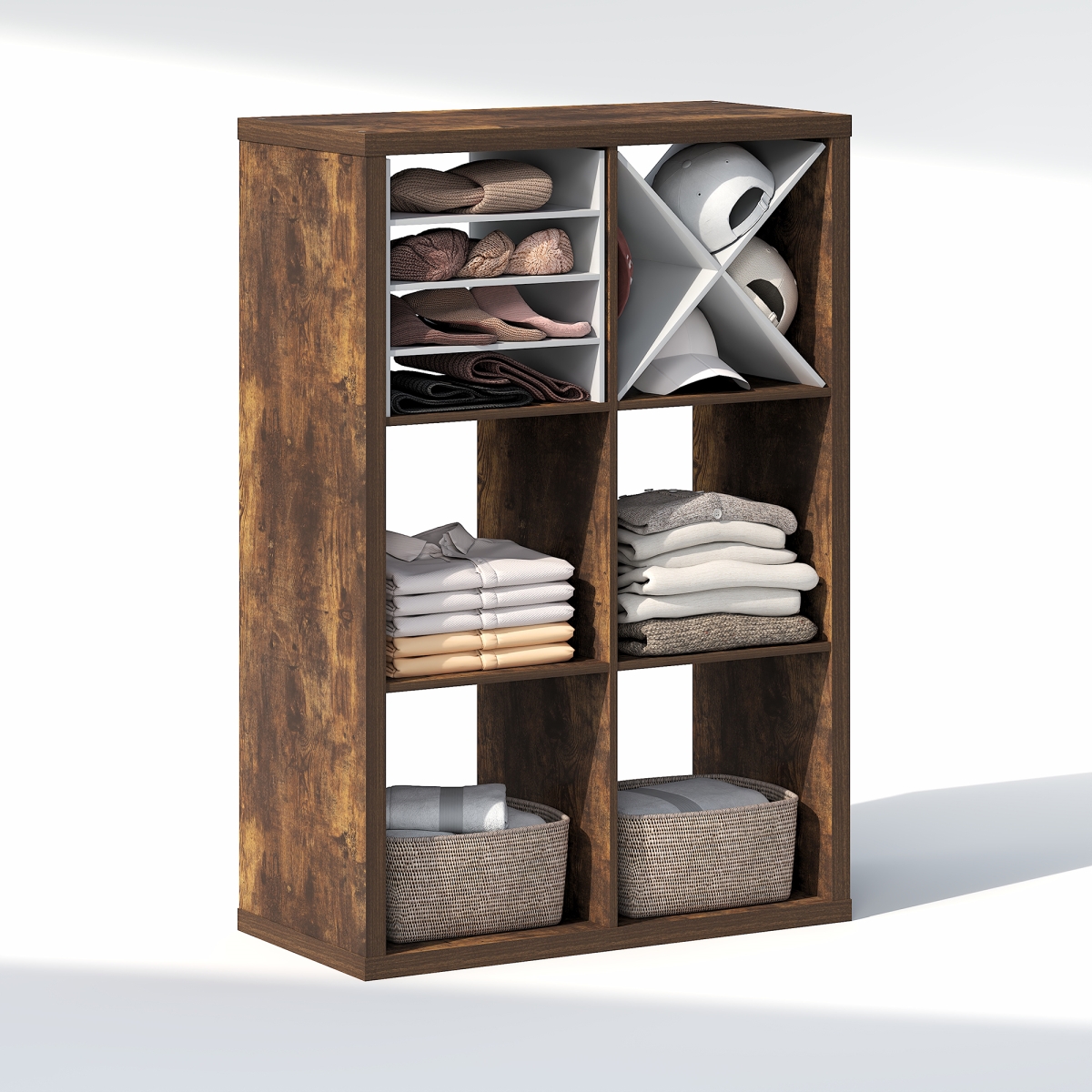 NLU22005AP Cubic 6-Cube Closet Organizer - Open Shelf Closet Storage, Extra Thick Frame for Wardrobe, Bedroom & Living Room - Amber Pine