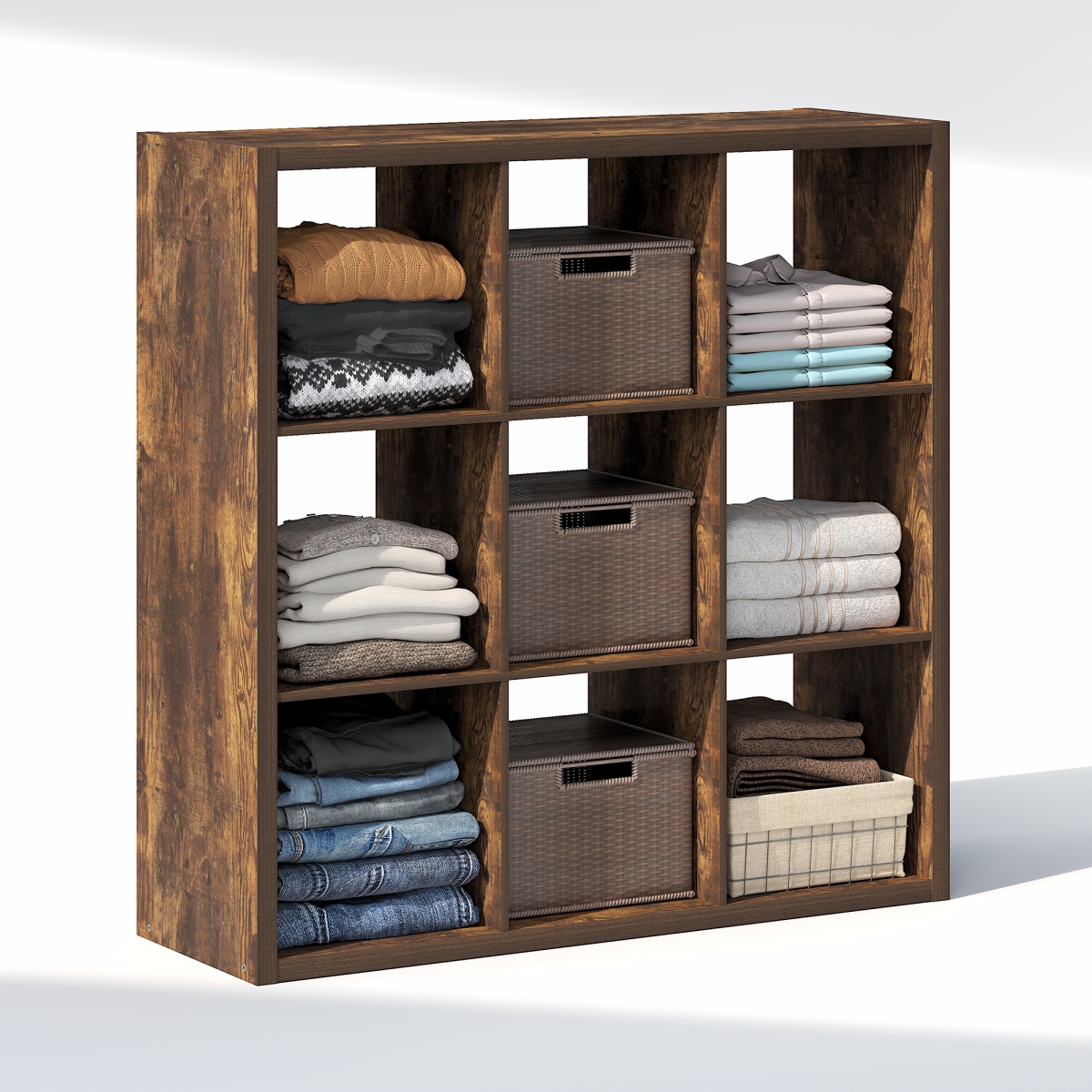 NLU22007AP Cubic 9-Cube Closet Organizer - Open Shelf Closet Storage, Extra Thick Frame for Wardrobe, Bedroom & Living Room - Amber Pine
