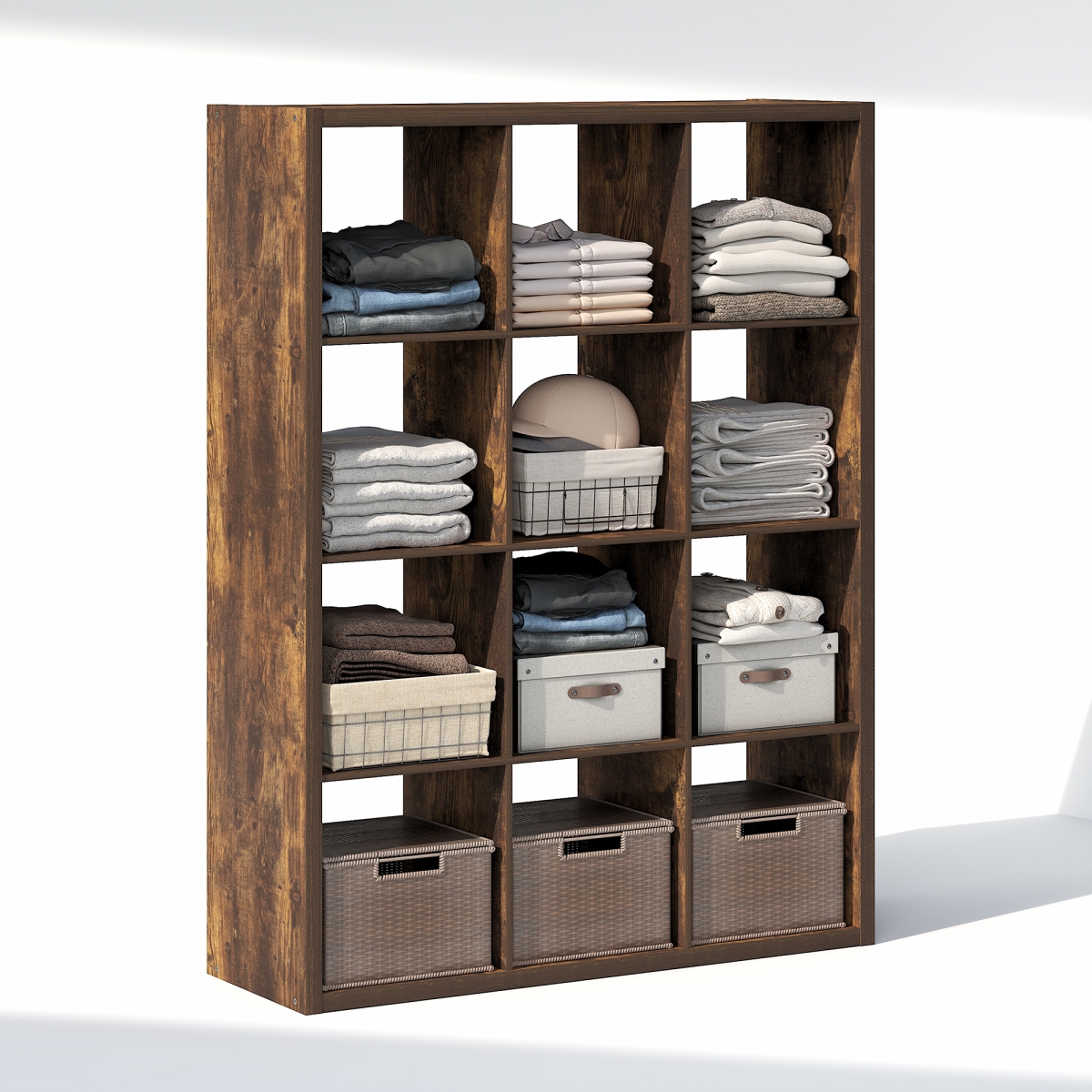 NLU23004AP Cubic 12-Cube Closet Organizer - Open Shelf Closet Storage, Extra Thick Frame for Wardrobe, Bedroom & Living Room - Amber Pine