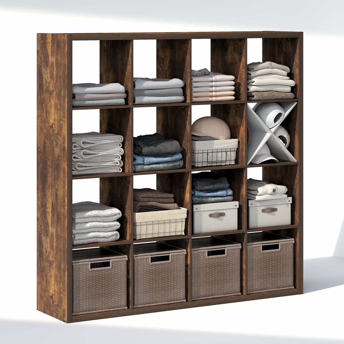NLU23005AP Cubic 16-Cube Closet Organizer - Open Shelf Closet Storage, Extra Thick Frame for Wardrobe, Bedroom & Living Room - Amber Pine