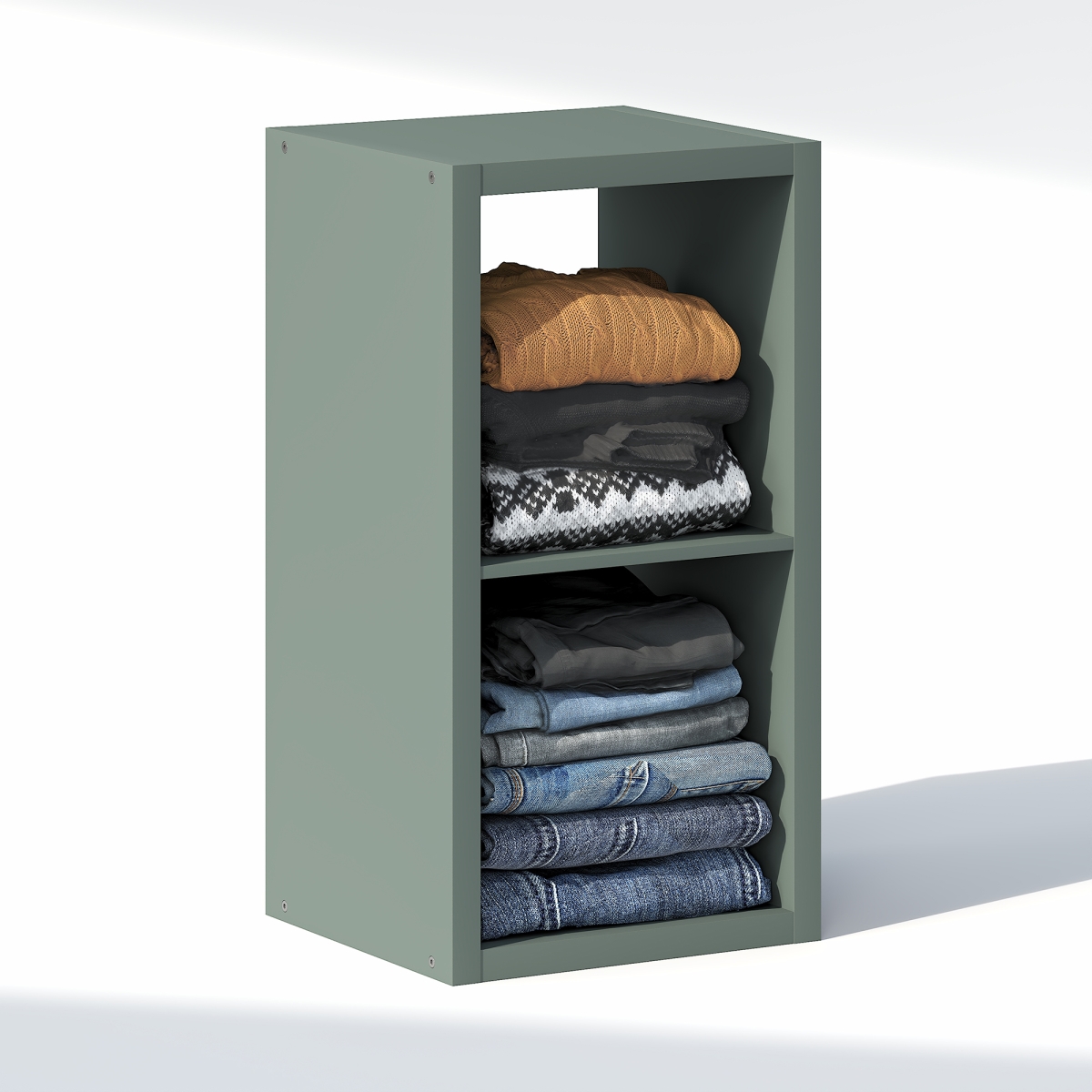 NLU22003SG Cubic 2-Cube Closet Organizer - Open Shelf Closet Storage - Extra Thick Frame for Wardrobe, Bedroom, Living Room - Sage Green