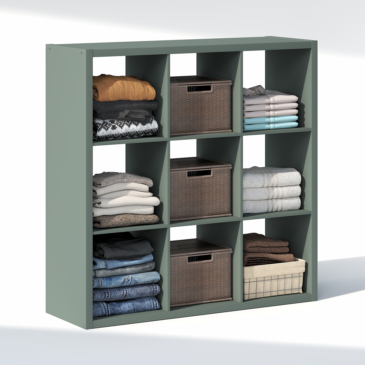 NLU22007SG Cubic 9-Cube Closet Organizer - Open Shelf Closet Storage, Extra Thick Frame for Wardrobe, Bedroom & Living Room - Sage Green