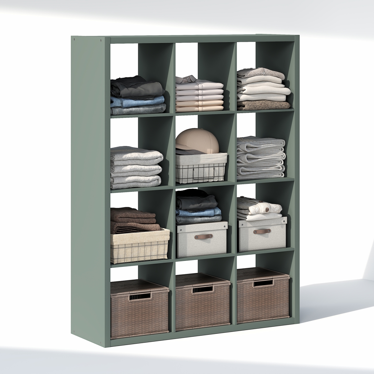 NLU23004SG Cubic 12-Cube Closet Organizer - Open Shelf Closet Storage - Extra Thick Frame for Wardrobe, Bedroom, Living Room - Sage Green