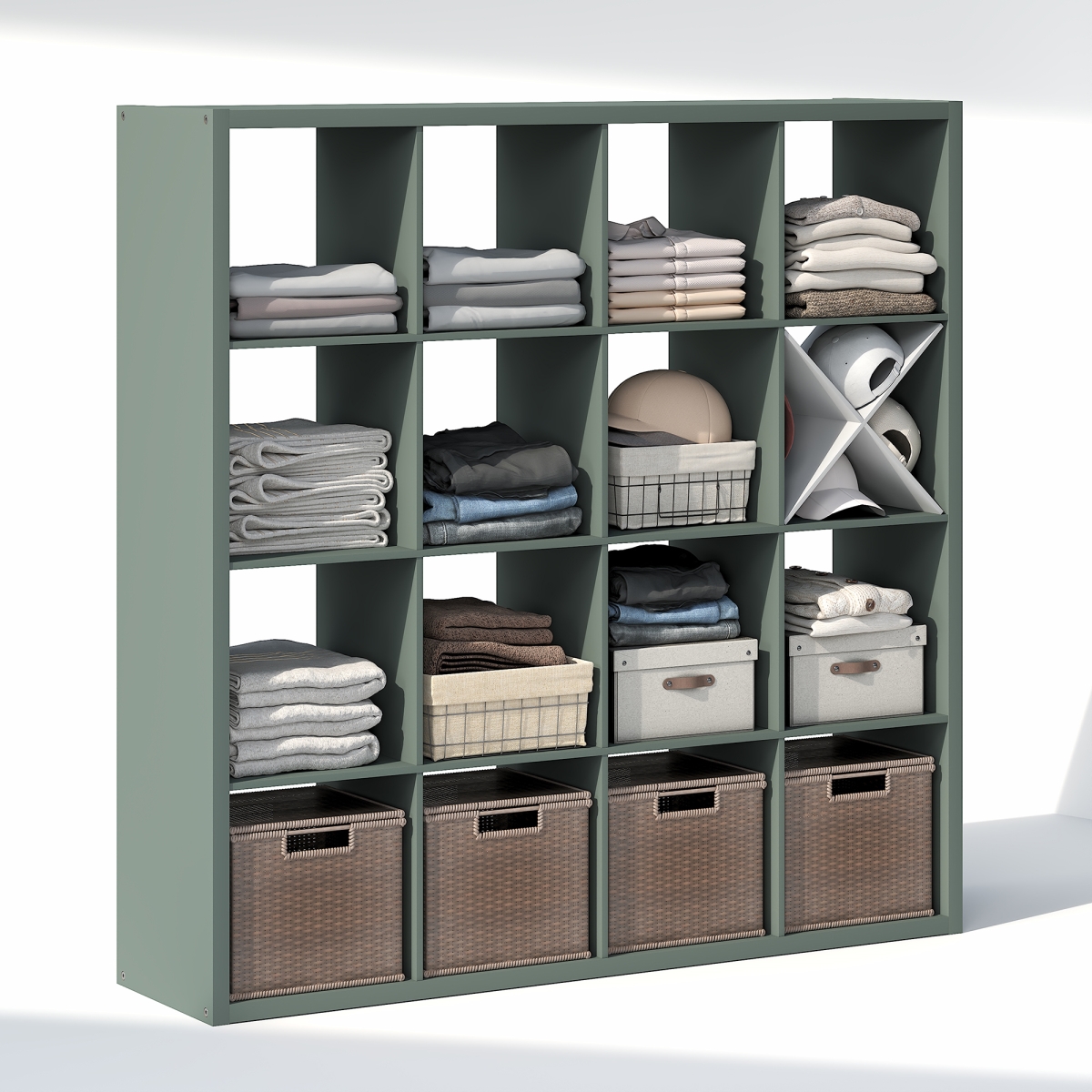 NLU23005SG Cubic 16-Cube Closet Organizer - Open Shelf Closet Storage - Extra Thick Frame for Wardrobe, Bedroom, Living Room - Sage Green