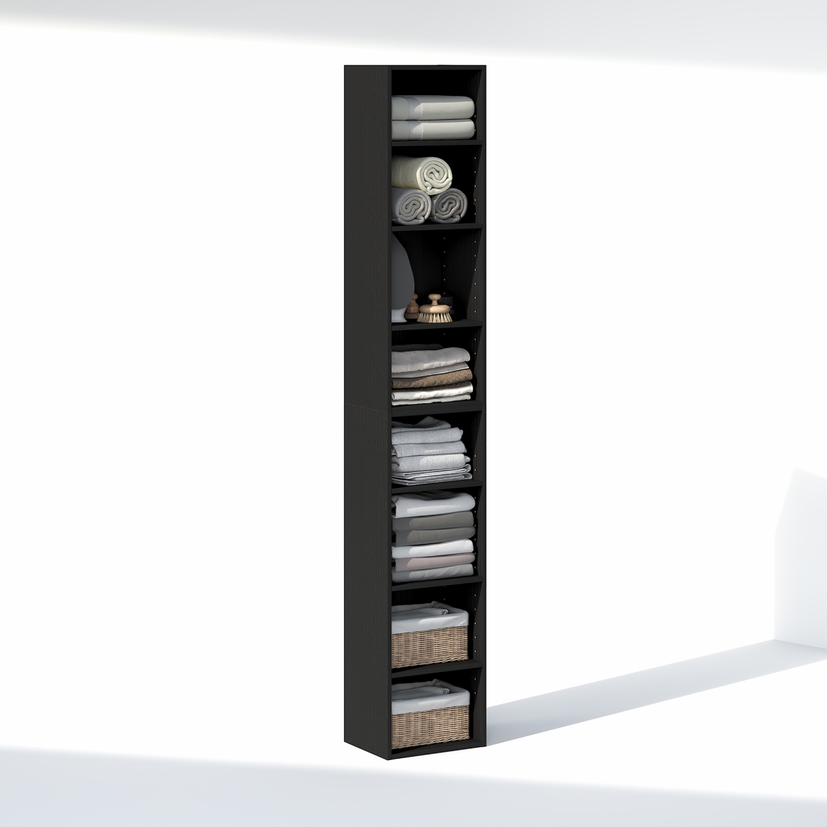 N24381BKW 12 in. PASIR 8-Tier Closet Organizers & Storage - Adjustable Open Shelf - Blackwood