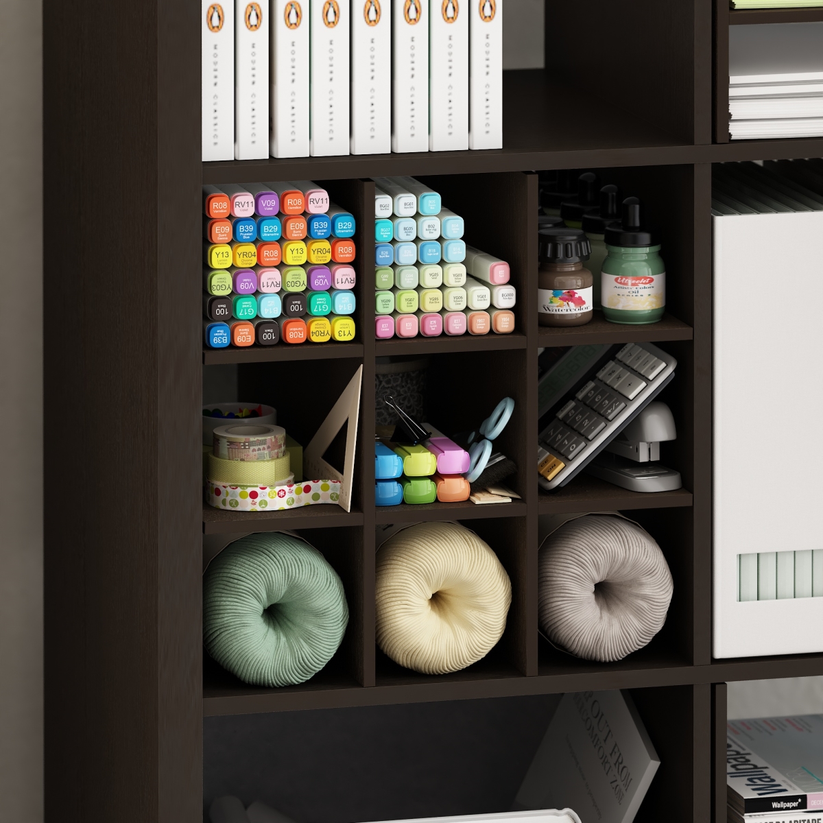 RL24282BKO Cubicle Cube Insert, 9-Compartment Cube Organizer, Fits into Extra Thick Cubes for Organizers & Storage - Black Oak