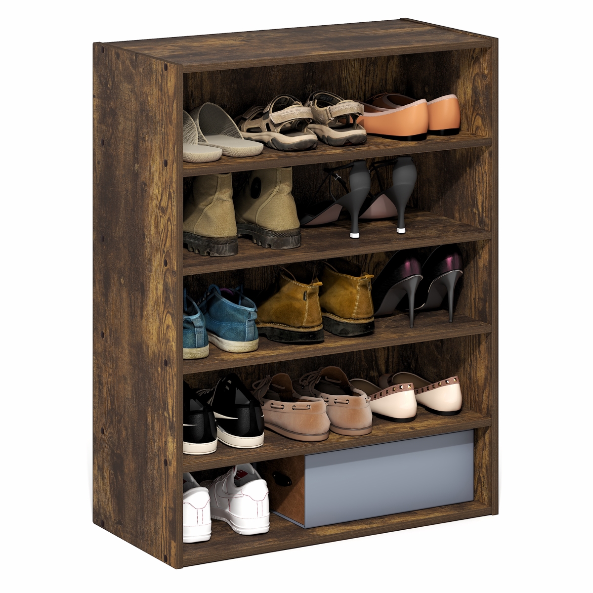 25005AP 11.4 x 24.2 x 31.5 in. Fano 5-Tier Stackable Shoe Rack for Closet Entryway - Amber Pine