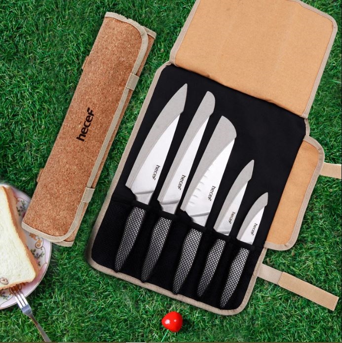 Picture of hecef HN52289 5 Pcs Knife Set for Kitchen with Sheaths Very Sharp German Stainless Steel Knife