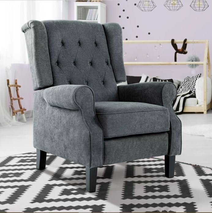 Picture of TAUS TU70025 Contemporary Fabric Tufted Pushback Recliner Accent Chair Single Sofa Gray
