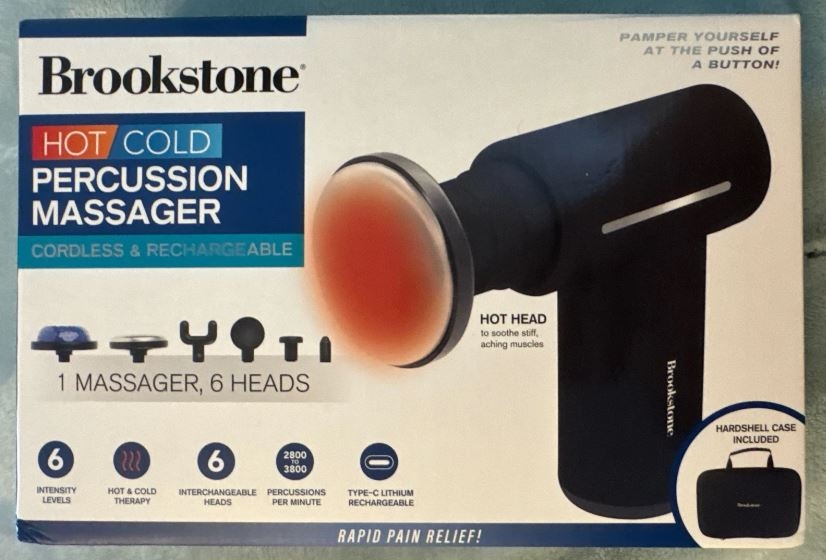 Picture of Brookstone  BR54560 Brookstone Hot Cold Cordless Percussion Massager Rechargeable w/ 6 Heads & Case