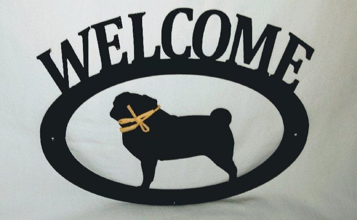 Picture of The Lazy Scroll pugwelcome Pug Metal Welcome Sign