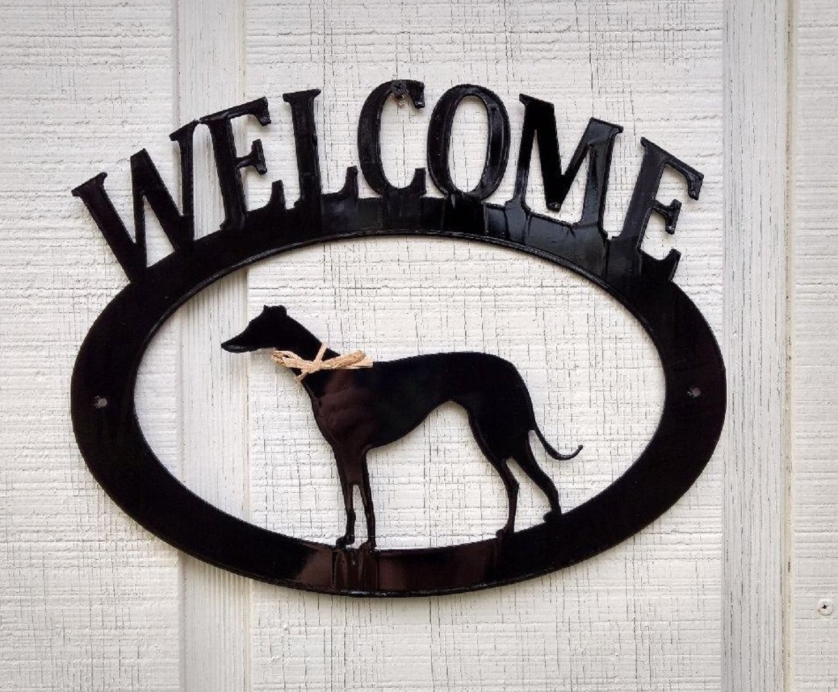 Picture of The Lazy Scroll greyhoundwelcome Greyhound Metal Welcome Sign