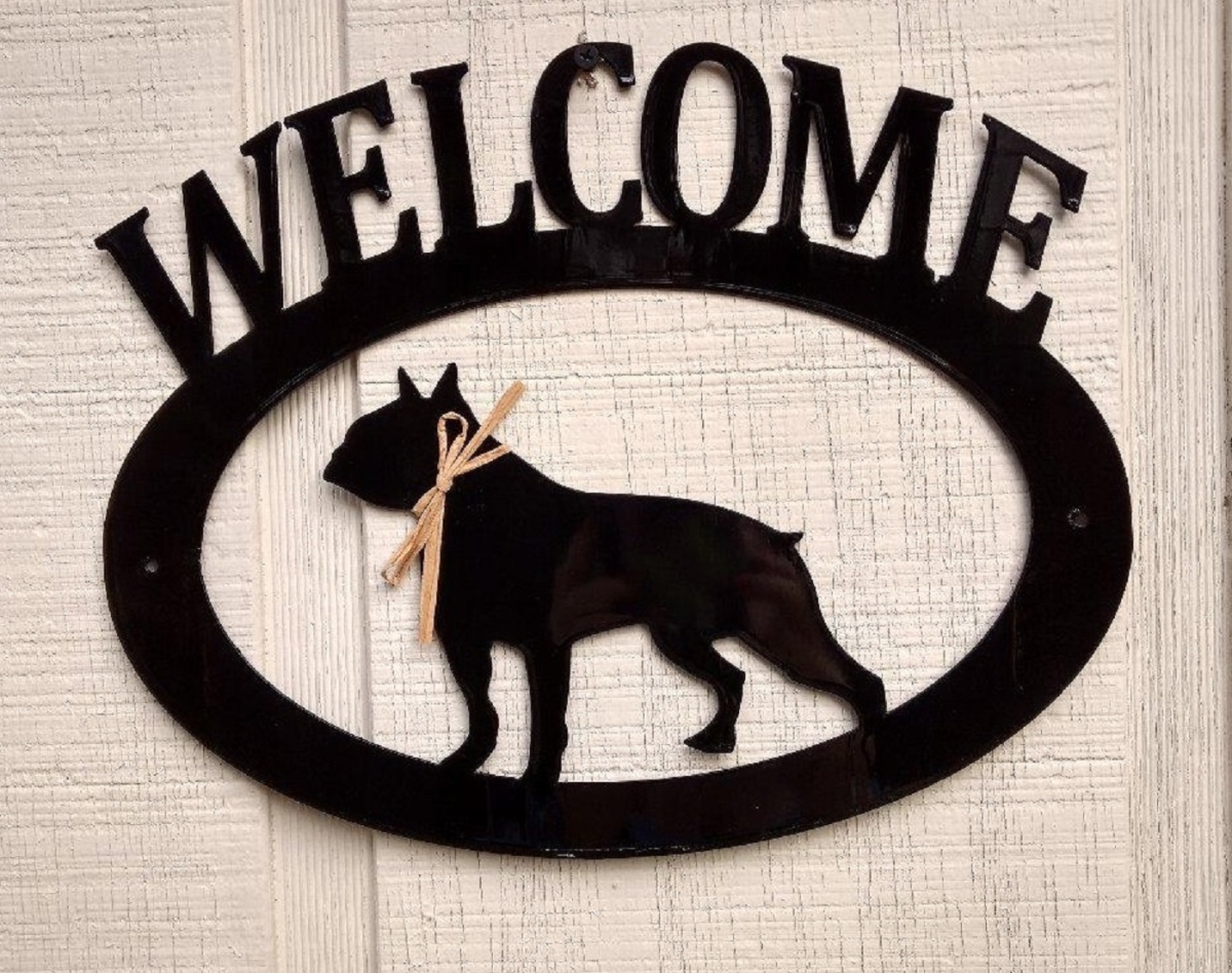 Boston Terrier Metal Welcome Sign