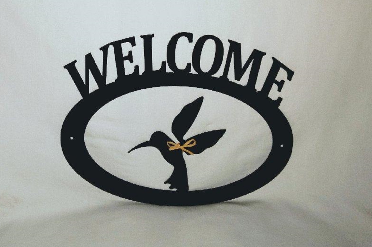 Picture of The Lazy Scroll hbwelcome Hummingbird Metal Welcome Sign