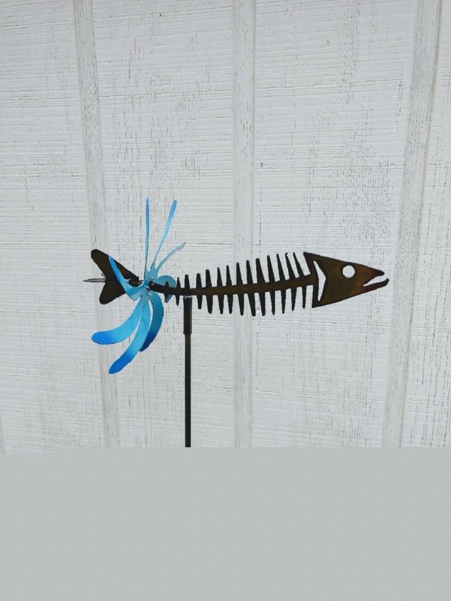Metal Kinetic Yard Art Fish Spinner Double Motion