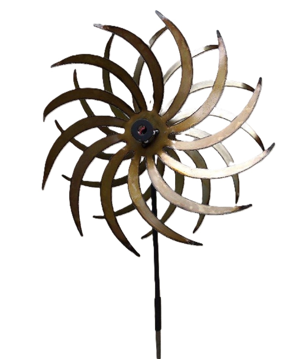natspinner  Handcrafted Kinetic Metal Yard Art Double Motion Spinner Natural Spike Design