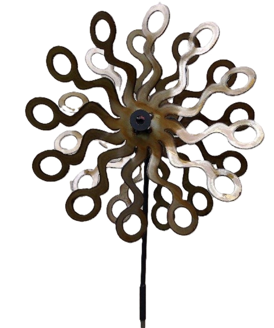 circlespinner Kinetic Metal Wind Spinner, Double Motion circle Design, 18W x 66H inches, Natural Finish, USA Made