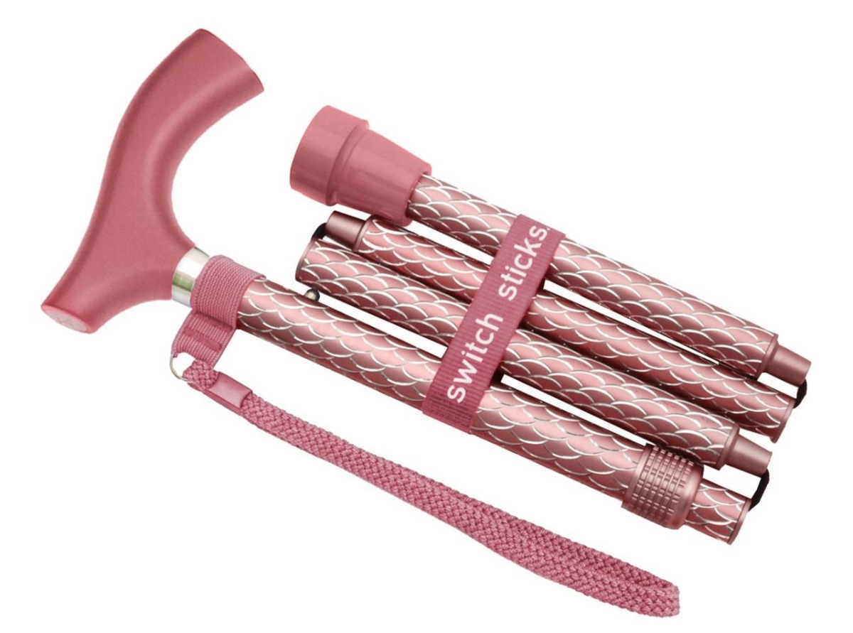 502-2000-5206 32-37 in. Folding Engraved Cane Walking Stick, Rose Gold