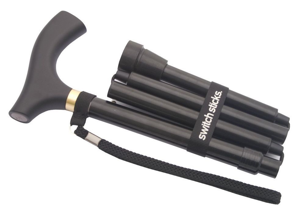 502-2000-0000 32-37 in. Luxury Plain Folding Walking Stick, Black