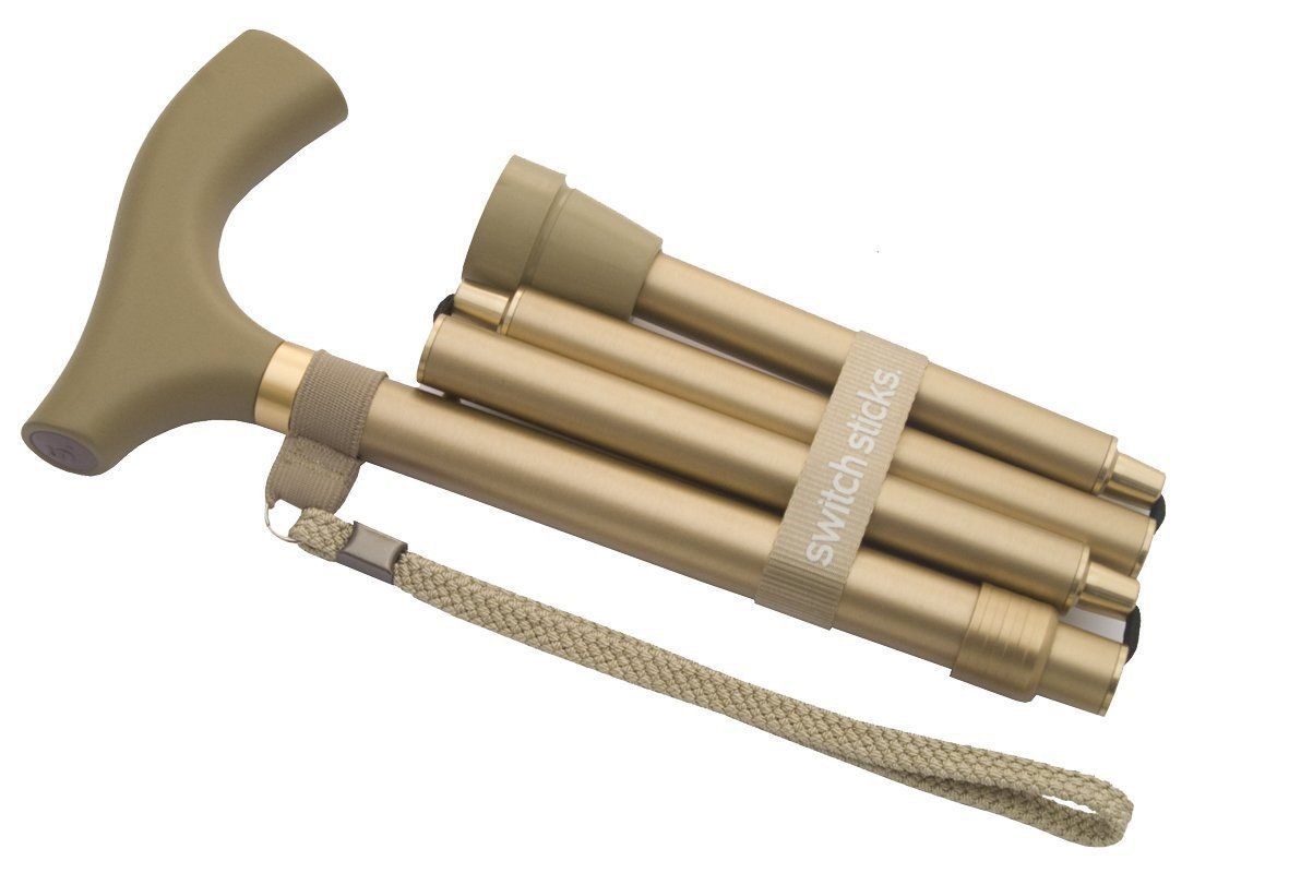 502-2000-0002 32-37 in. Luxury Plain Folding Walking Stick, Gold