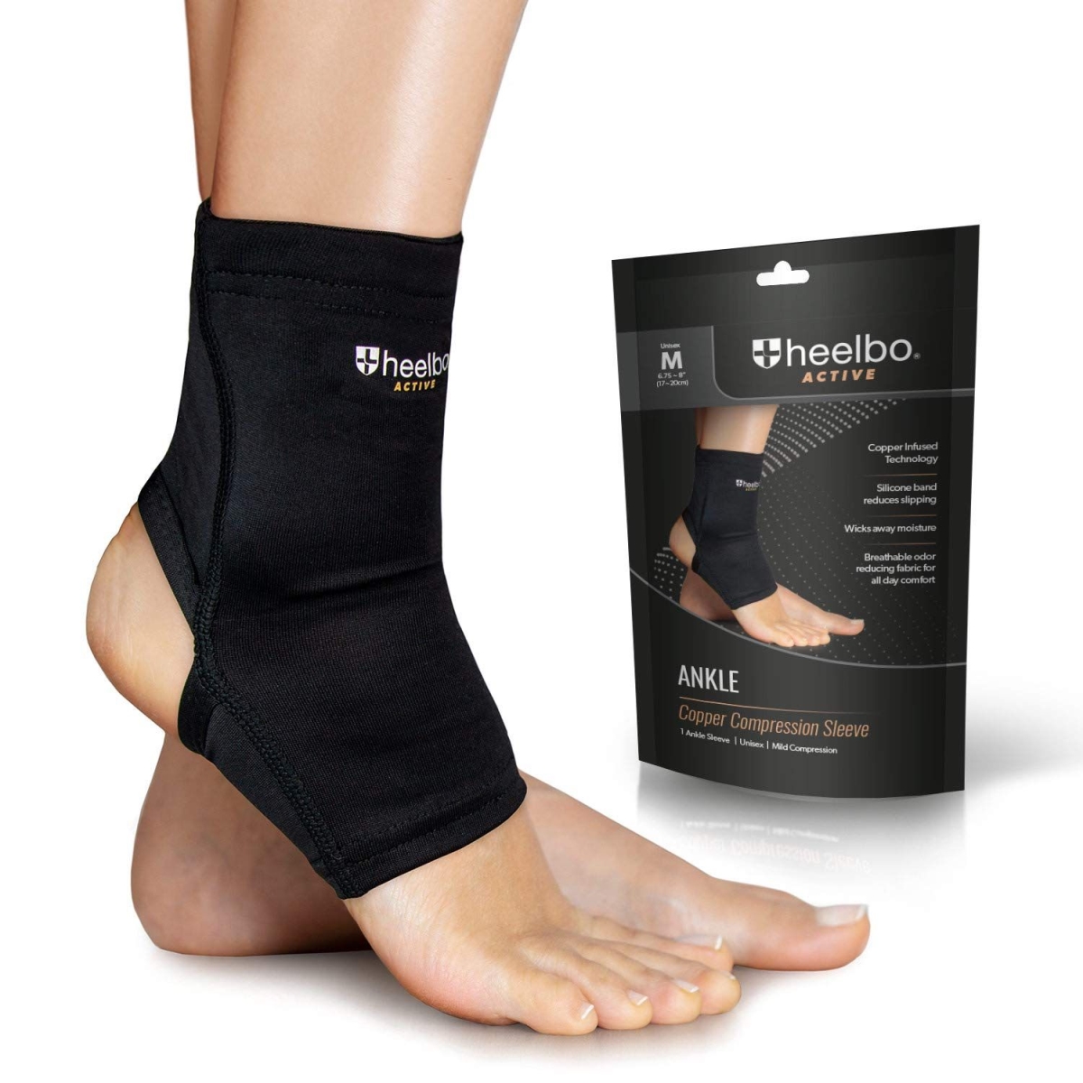 Picture of Heelbo 630-6559-0122 Ankle Copper Compression Sleeve - Black - Medium