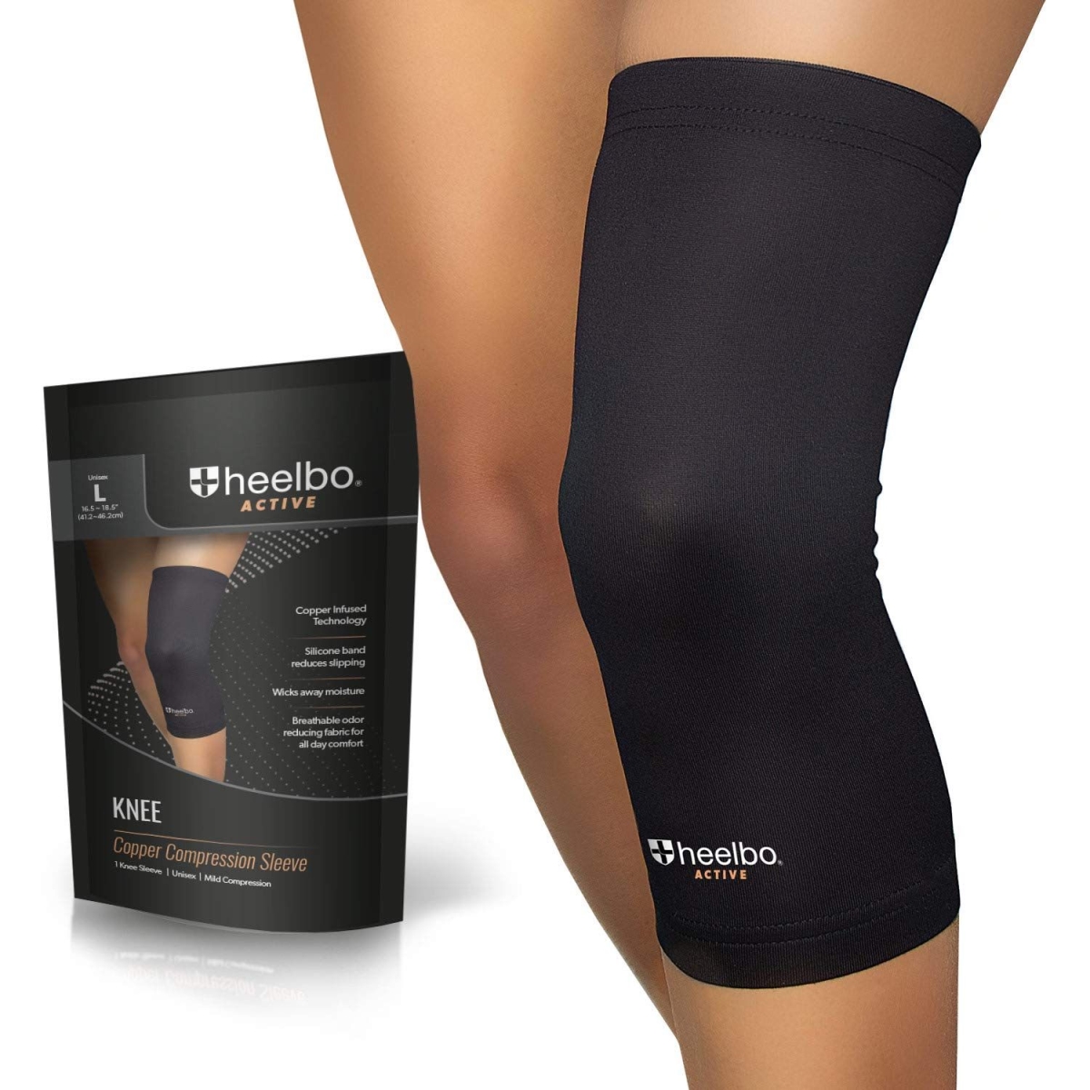 Knee Copper Compression Sleeve - Black - Large
