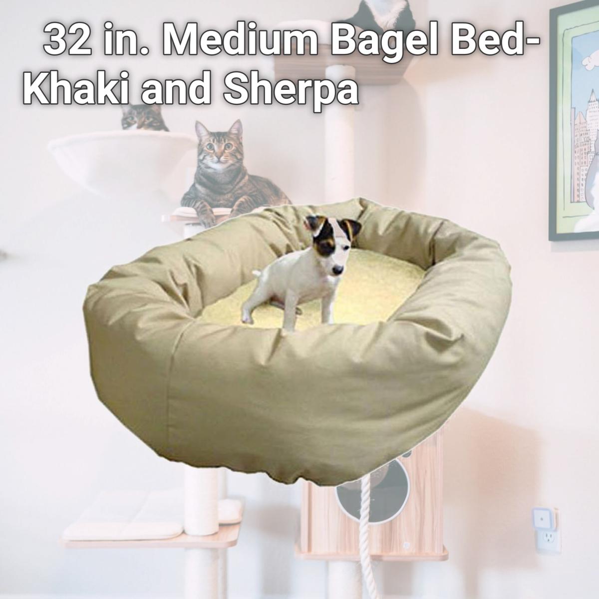 Picture of Majestic Pet 788995612353 32 in. Medium Bagel Bed- Khaki and Sherpa