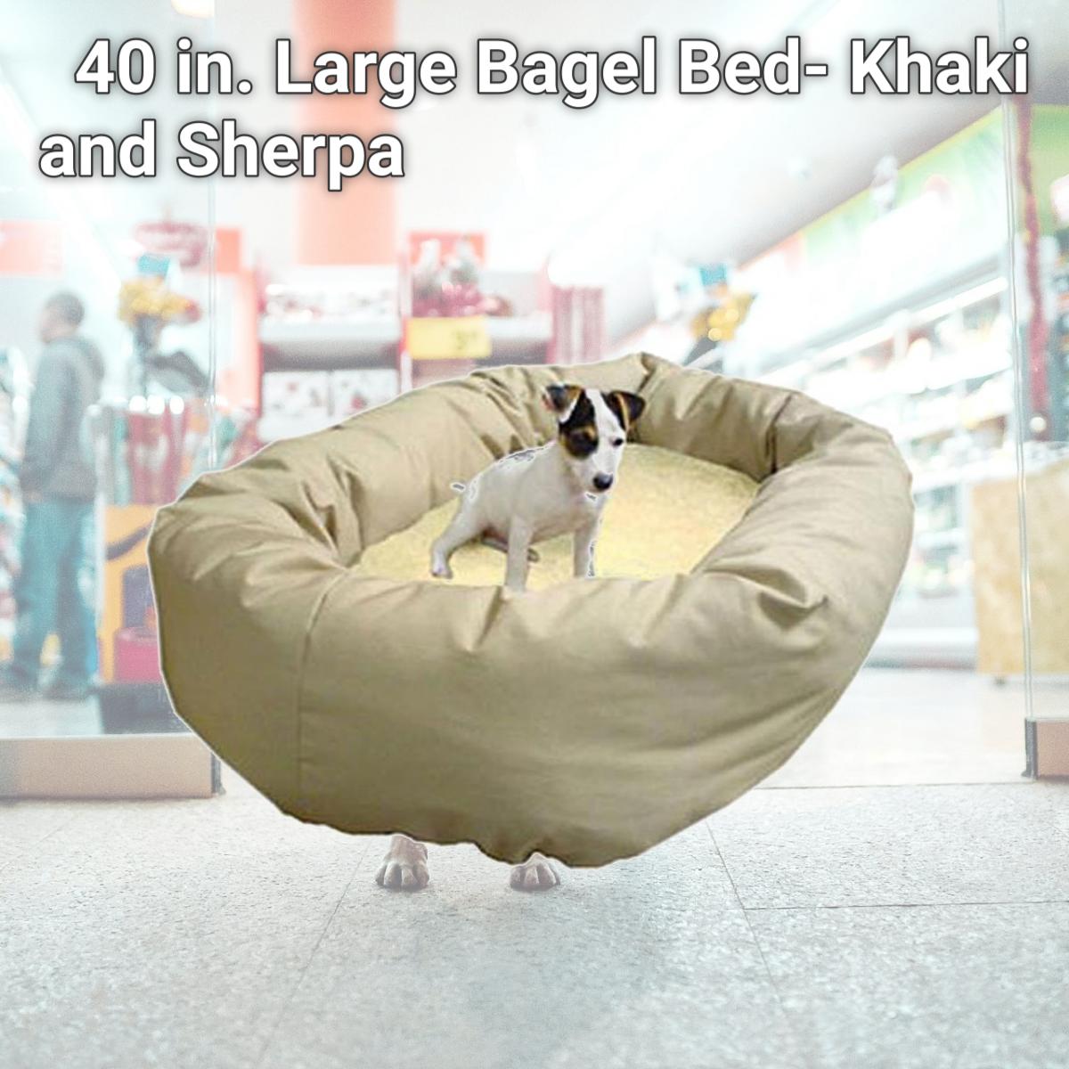 Picture of Majestic Pet 788995612452 40 in. Large Bagel Bed- Khaki and Sherpa