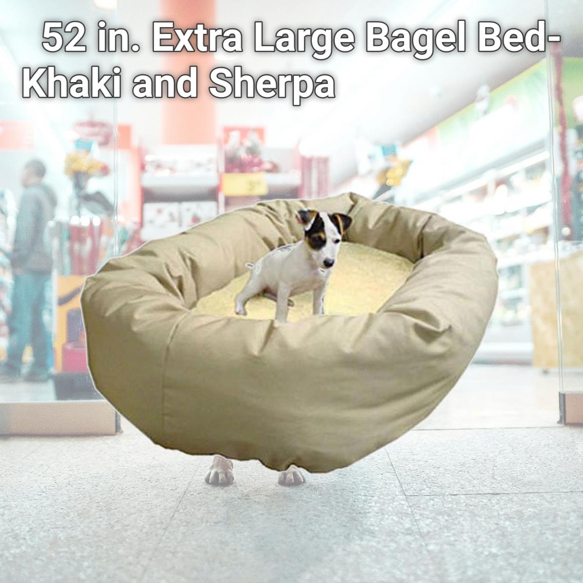 Picture of Majestic Pet 788995612551 52 in. Extra Large Bagel Bed- Khaki and Sherpa