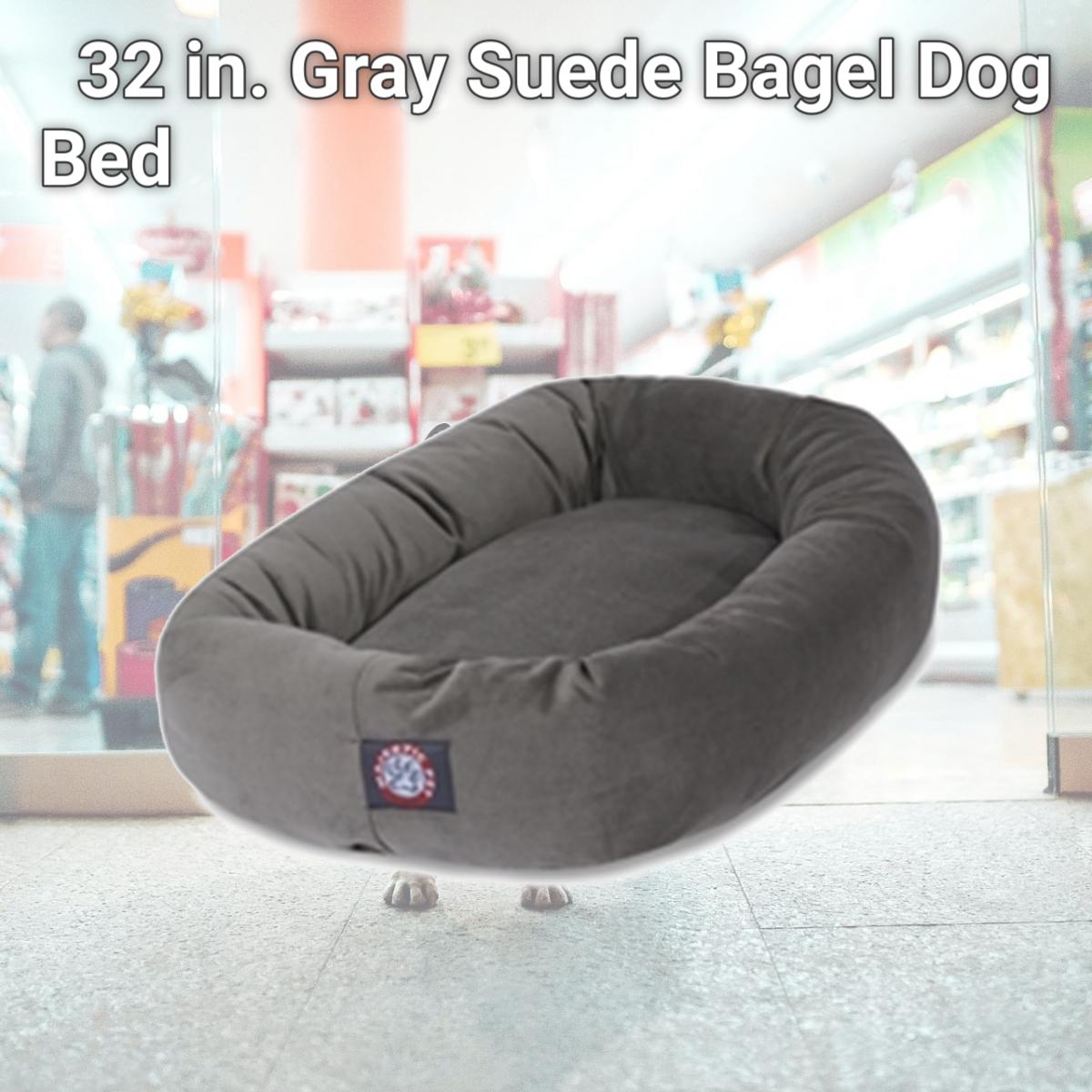 Picture of Majestic Pet 78899567303 32 in. Gray Suede Bagel Dog Bed