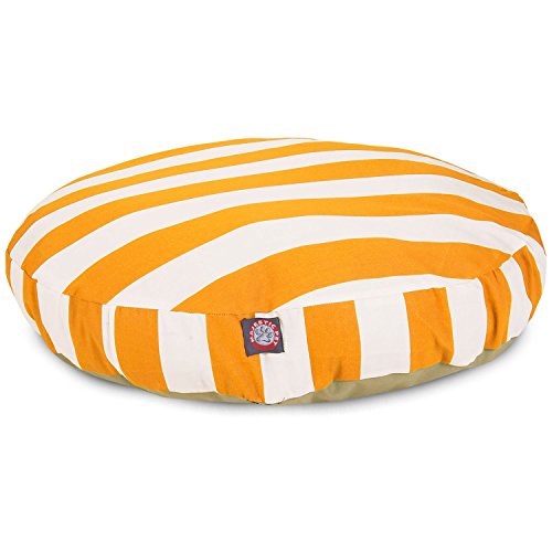 30 in. Vertical Stripe Round Pet Bed - Yellow - Small