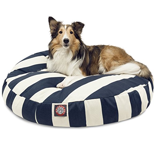 36 in. Vertical Stripe Round Pet Bed - Navy Blue - Medium
