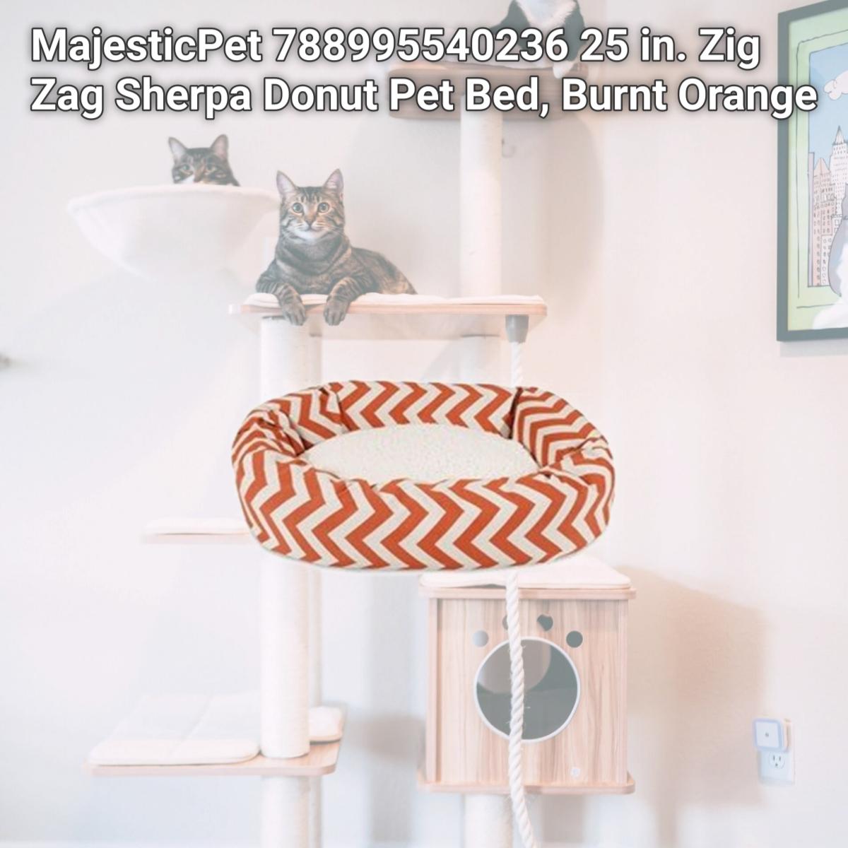 Picture of MajesticPet 788995540236 25 in. Zig Zag Sherpa Donut Pet Bed, Burnt Orange