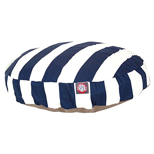 30 in. Vertical Stripe Round Pet Bed - Navy Blue - Small