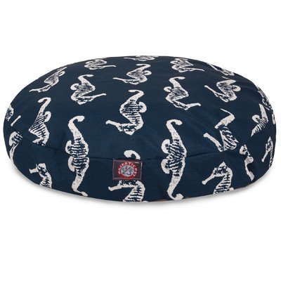 30 in. Sea Horse Round Pet Bed - Navy Blue - Small