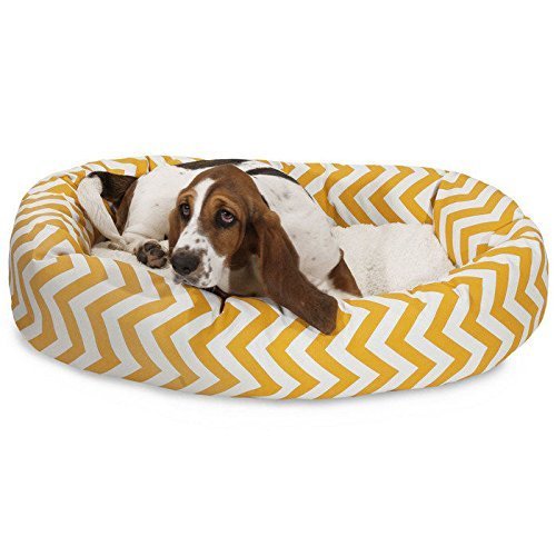 Picture of MajesticPet 788995542261 32 in. Zig Zag Sherpa Donut Pet Bed&#44; Yellow